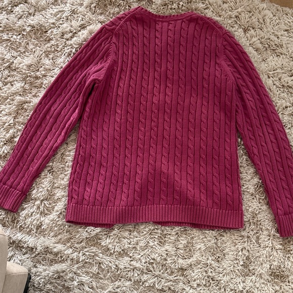 L.L. Bean Women's Cable Knit Button-Front Cardigan - Raspberry Pink - Picture 6 of 6